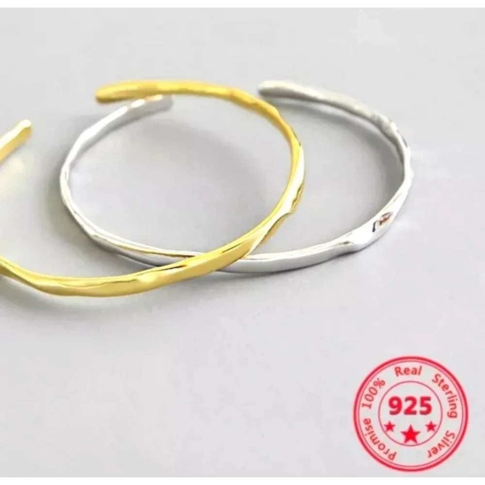 Unisex Polished‎ White Gold Plated Sterling Silver Cuff Bracelet, Adjustable